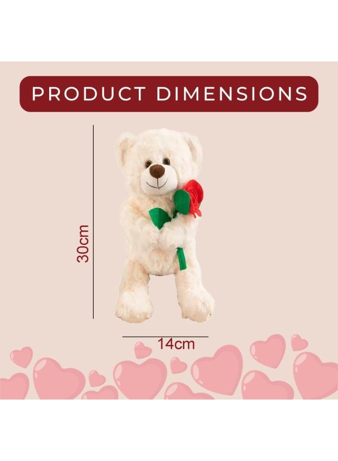 المنزل الذكي دمية دب تيدي من هوم سمارت تحمل وردة صناعية، طولها 30 سم - لعبة محشوة ناعمة من القطيفة، هدية مثالية لعيد الحب، والذكرى السنوية، وأعياد الميلاد، ومناسبات الحب. - Image 2